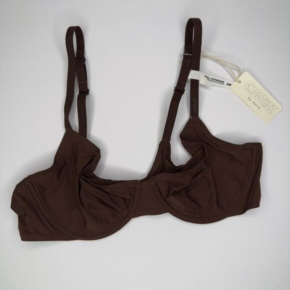 Smoothez Aerie Bra Full Coverage Sheer Mesh Unlined Underwire Dark Brown 36B NEW - Picture 5 of 6
